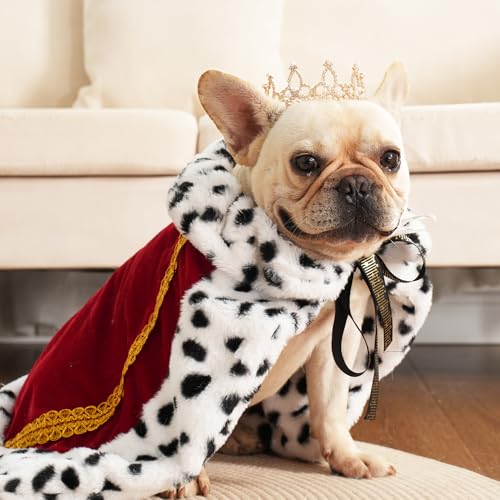 Lovelyshop Pet Cloak for Small Dogs & Cats – Faux Fur King/Queen Halloween Costume (Medium/Oversize) – 18" Neck