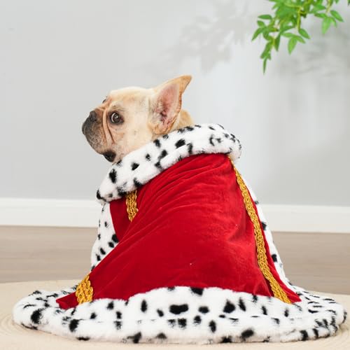 Lovelyshop Pet Cloak for Small Dogs & Cats – Faux Fur King/Queen Halloween Costume (Medium/Oversize) – 18" Neck