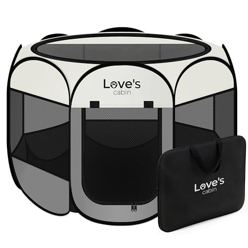 Love's cabin Small Pet Playpen, Grey - Portable Pop Up Dog Tent with Removable Top and Carrying Case