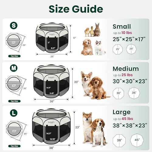 Love's cabin Small Pet Playpen, Grey - Portable Pop Up Dog Tent with Removable Top and Carrying Case