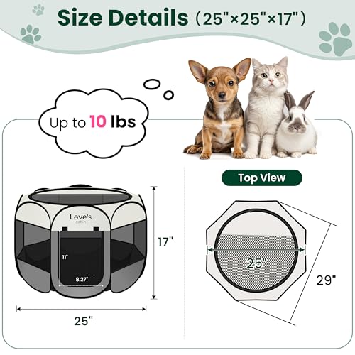 Love's cabin Small Pet Playpen, Grey - Portable Pop Up Dog Tent with Removable Top and Carrying Case