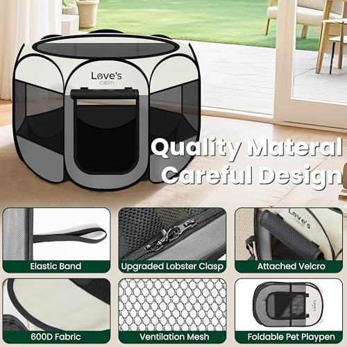 Love's cabin Small Pet Playpen, Grey - Portable Pop Up Dog Tent with Removable Top and Carrying Case