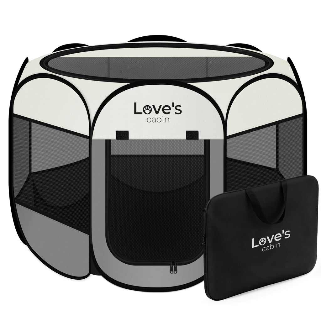 Love's cabin Small Pet Playpen, Grey - Portable Pop Up Dog Tent with Removable Top and Carrying Case