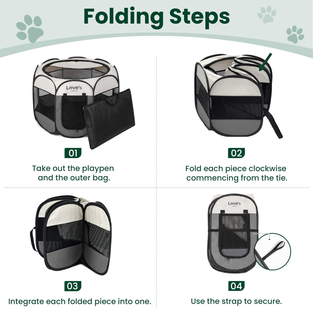 Love's cabin Small Pet Playpen, Grey - Portable Pop Up Dog Tent with Removable Top and Carrying Case