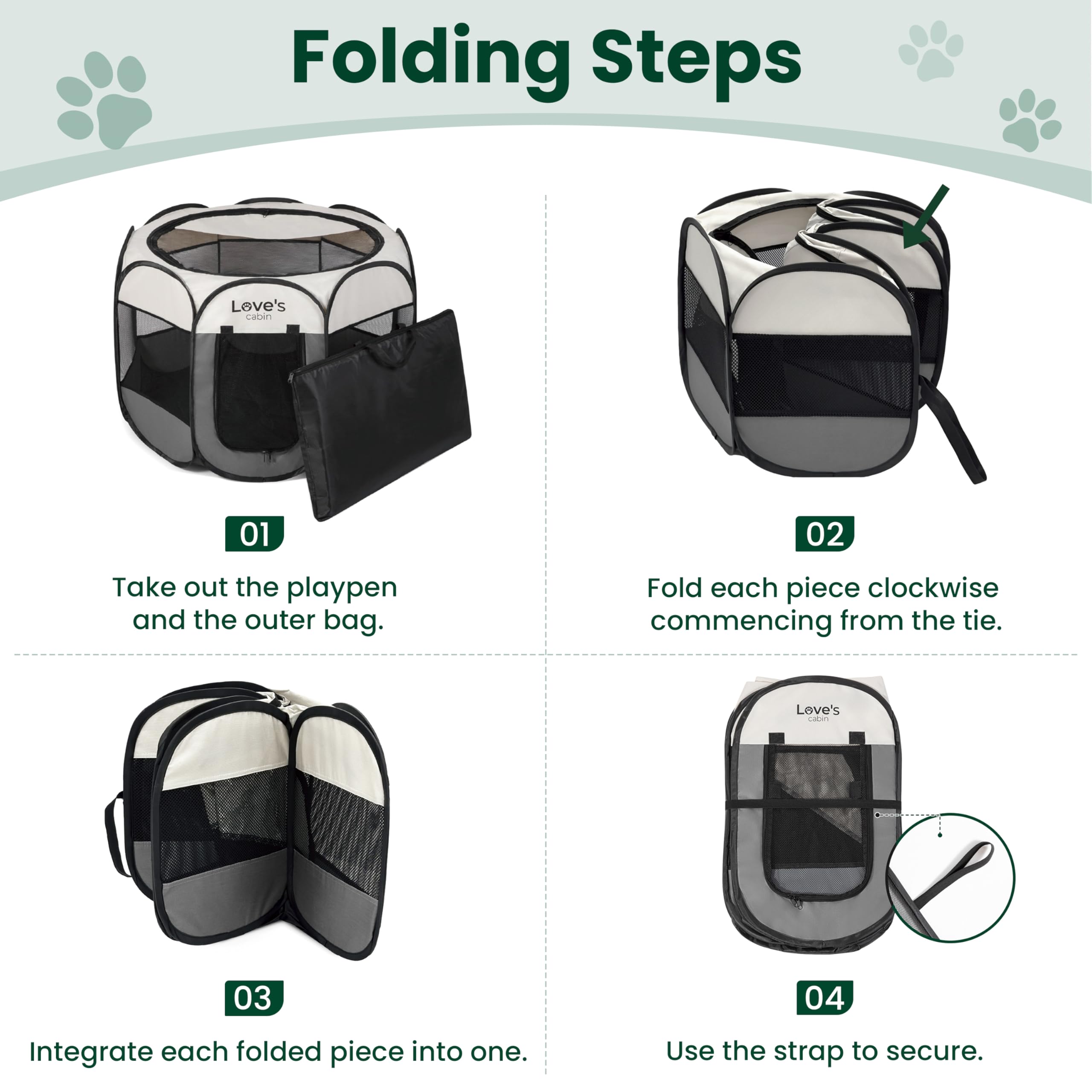 Love's cabin Small Pet Playpen, Grey - Portable Pop Up Dog Tent with Removable Top and Carrying Case