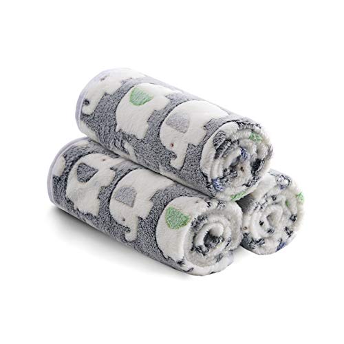 Luciphia 1 Pack of 3 Super Soft Flannel Pet Blankets - Cute Elephant Pattern, Dark Grey, Medium 30x20 inch
