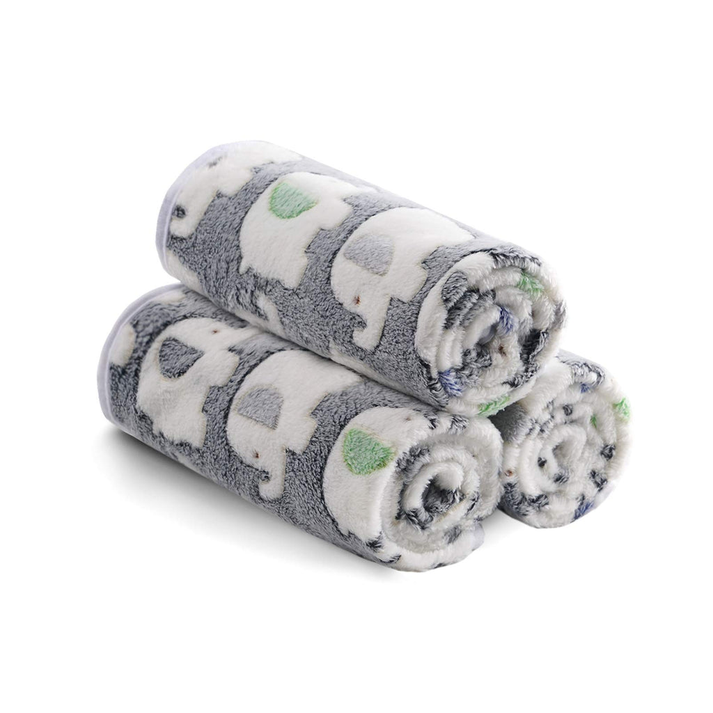 Luciphia 1 Pack of 3 Super Soft Flannel Pet Blankets - Cute Elephant Pattern, Dark Grey, Medium 30x20 inch