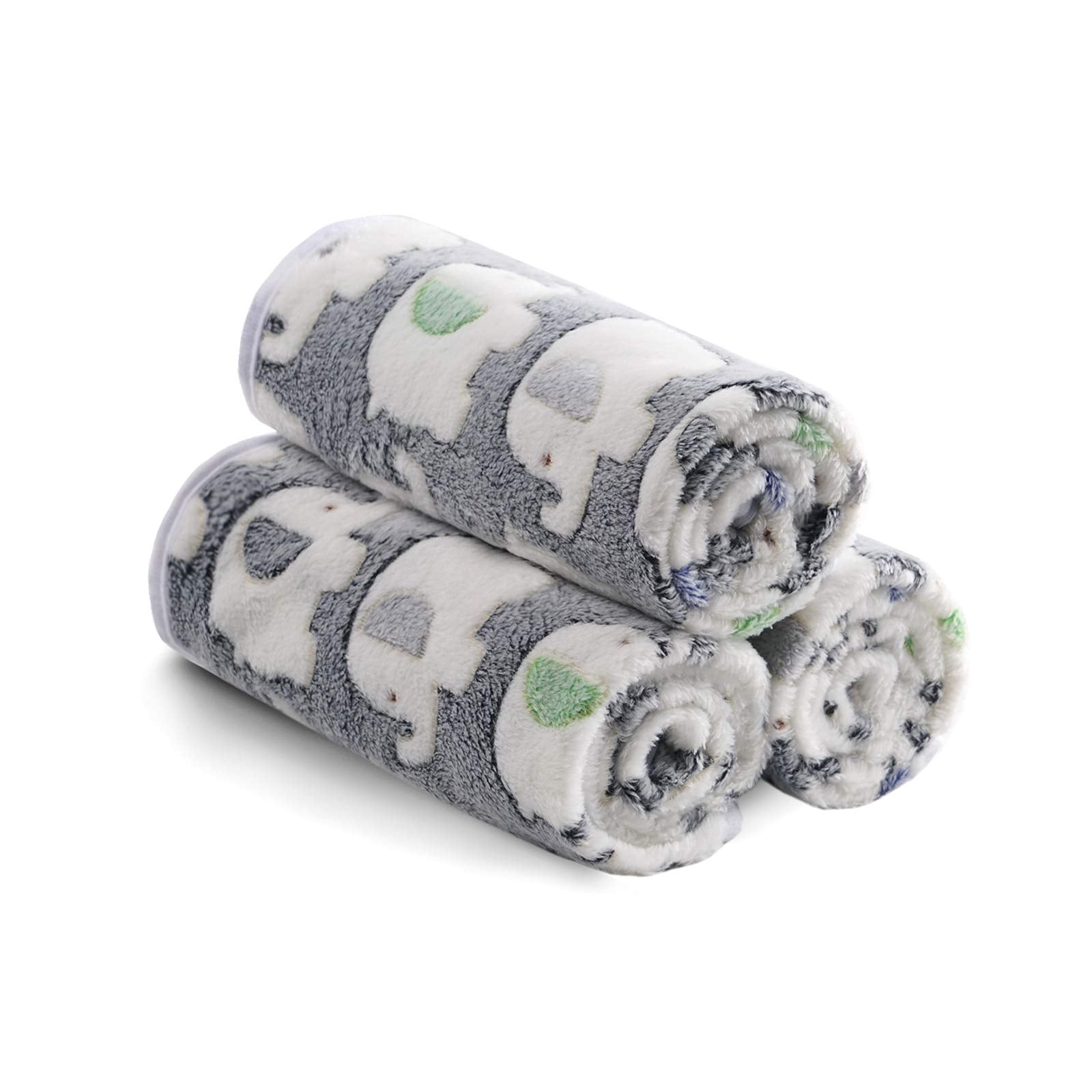 Luciphia 1 Pack of 3 Super Soft Flannel Pet Blankets - Cute Elephant Pattern, Dark Grey, Medium 30x20 inch