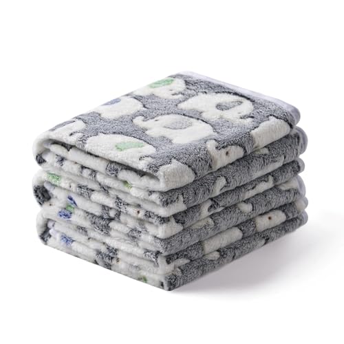 Luciphia 1 Pack of 3 Super Soft Flannel Pet Blankets - Cute Elephant Pattern, Dark Grey, Medium 30x20 inch