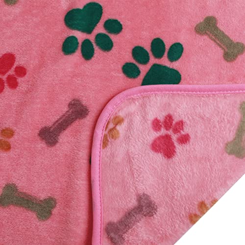 Luciphia 3 Pack Pet Blankets – Soft Coral Velvet Fleece Throw for Dogs & Cats, Paw Bone Print, Machine Washable, Medium 30x20 inches
