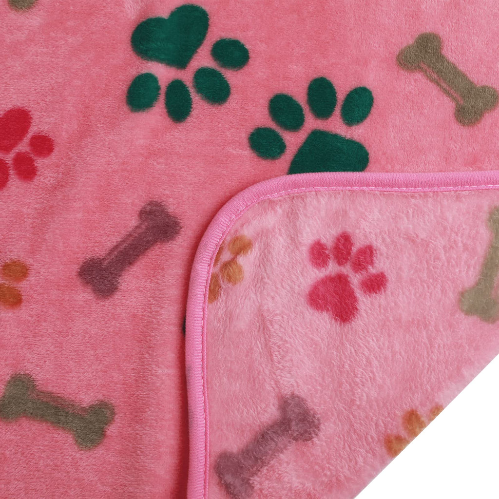 Luciphia 3 Pack Pet Blankets – Soft Coral Velvet Fleece Throw for Dogs & Cats, Paw Bone Print, Machine Washable, Medium 30x20 inches