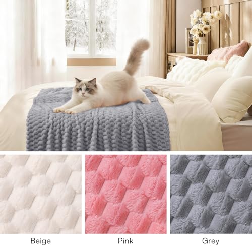 Luciphia 300GSM Fleece Pet Blanket - Washable 3D Textured Throw for Dogs and Cats, Grey, XL (57x40 inches)