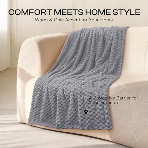 Luciphia 300GSM Fleece Pet Blanket - Washable 3D Textured Throw for Dogs and Cats, Grey, XL (57x40 inches)