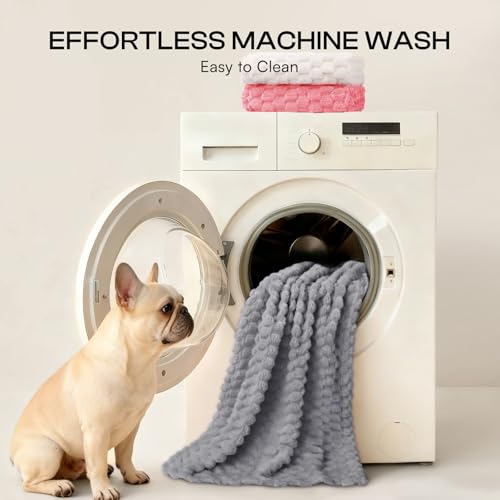 Luciphia 300GSM Fleece Pet Blanket - Washable 3D Textured Throw for Dogs and Cats, Grey, XL (57x40 inches)