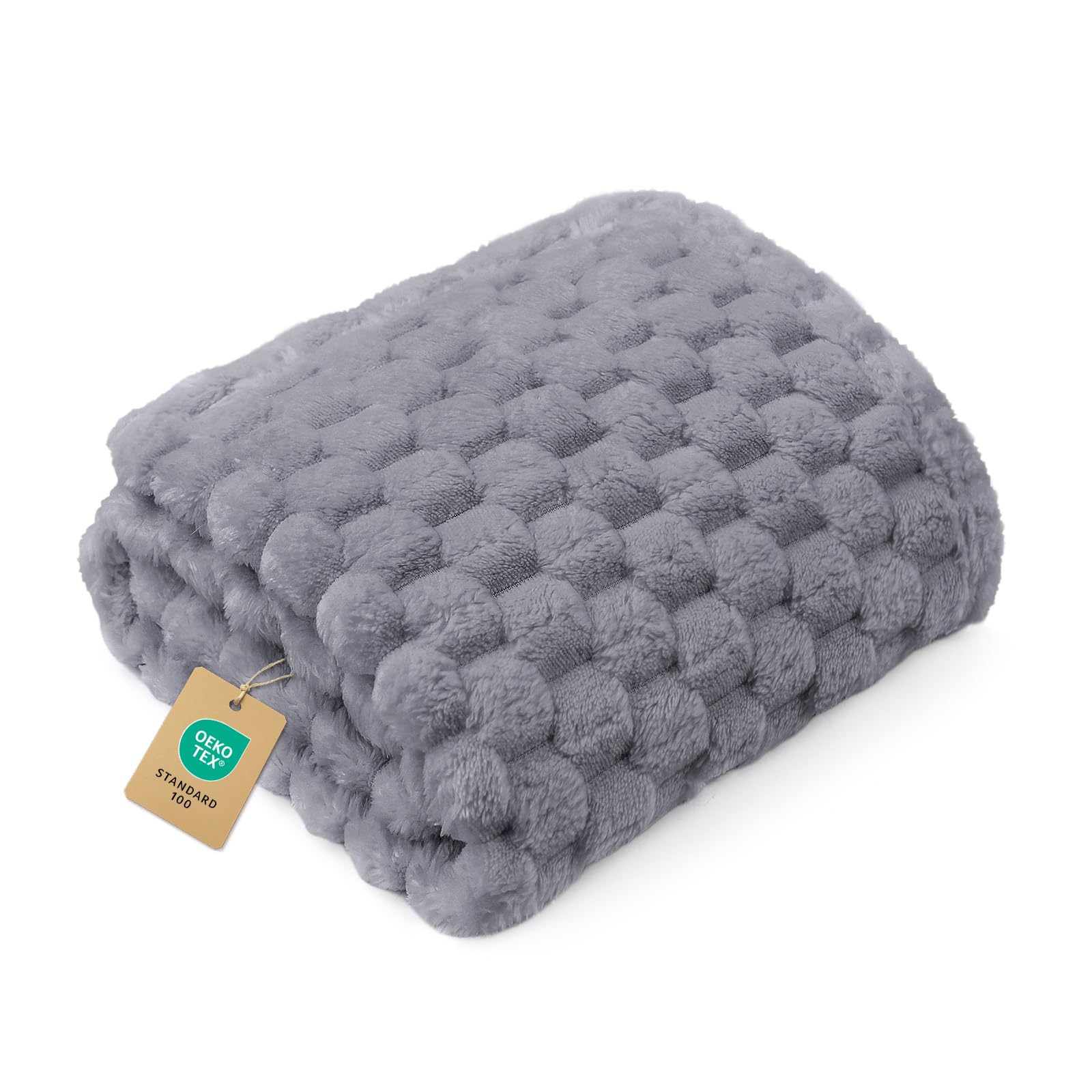 Luciphia 300GSM Fleece Pet Blanket - Washable 3D Textured Throw for Dogs and Cats, Grey, XL (57x40 inches)