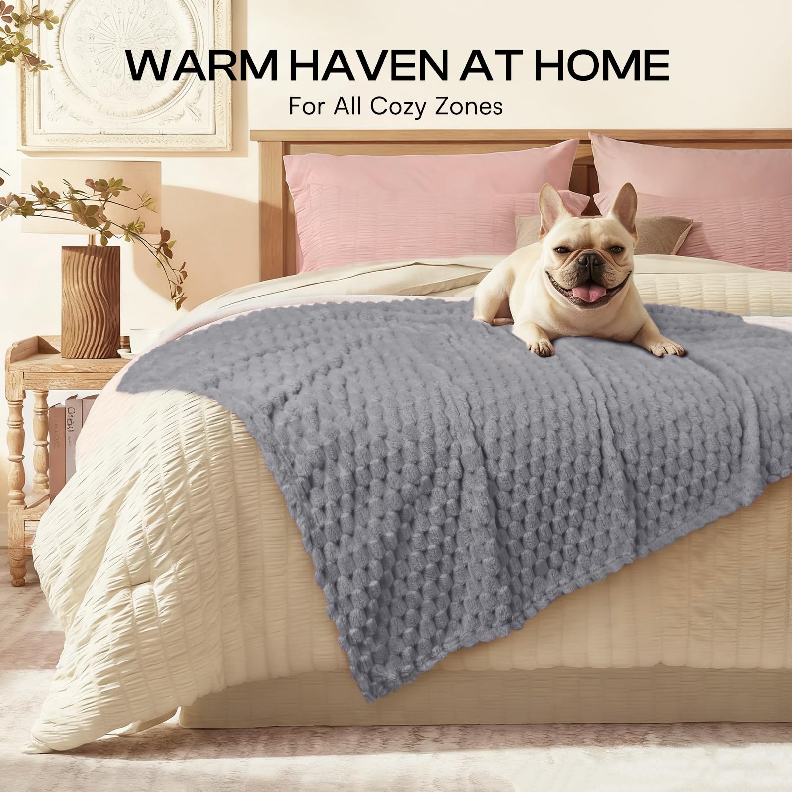 Luciphia 300GSM Fleece Pet Blanket - Washable 3D Textured Throw for Dogs and Cats, Grey, XL (57x40 inches)