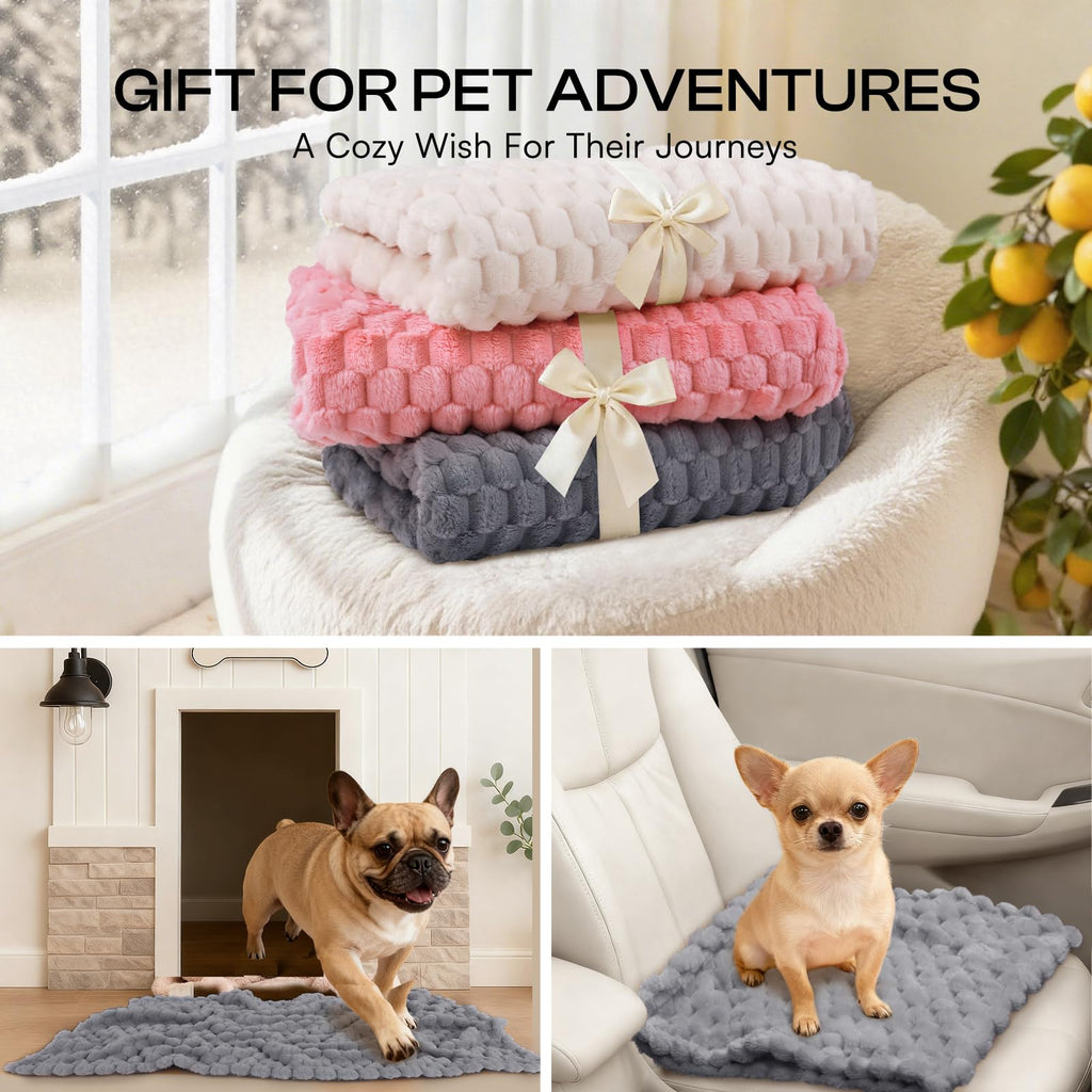 Luciphia 300GSM Fleece Pet Blanket - Washable 3D Textured Throw for Dogs and Cats, Grey, XL (57x40 inches)
