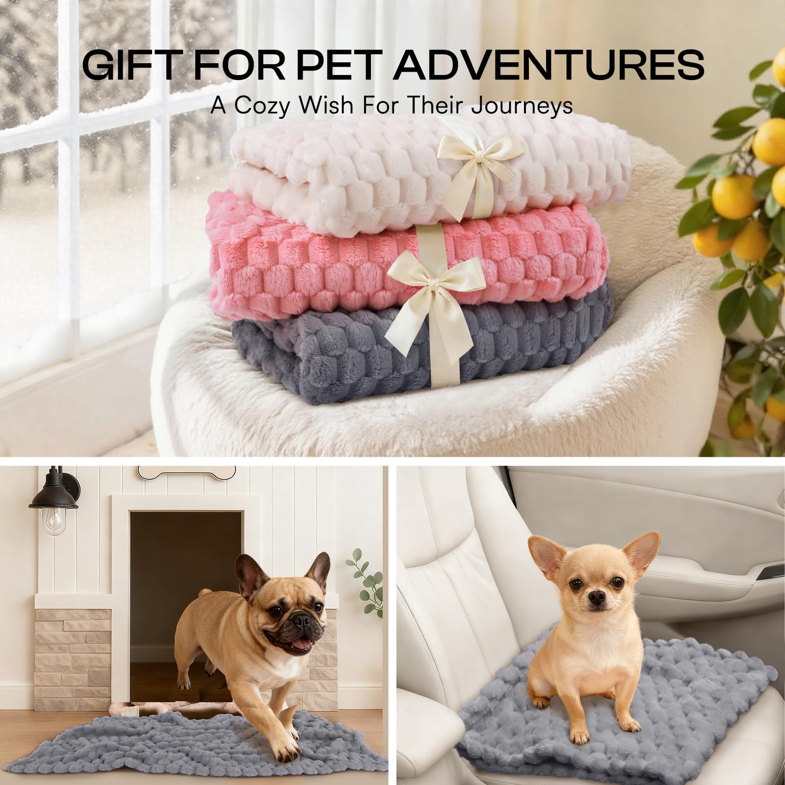 Luciphia 300GSM Fleece Pet Blanket - Washable 3D Textured Throw for Dogs and Cats, Grey, XL (57x40 inches)