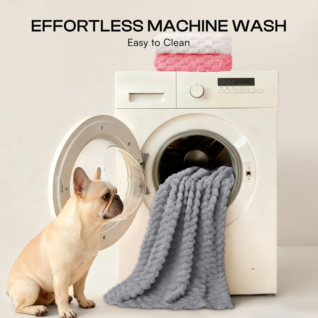 Luciphia 300GSM Fleece Pet Blanket - Washable 3D Textured Throw for Dogs and Cats, Grey, XL (57x40 inches)