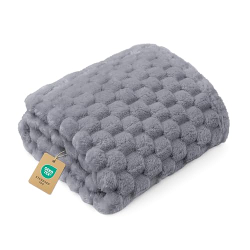 Luciphia 300GSM Fleece Pet Blanket - Washable 3D Textured Throw for Dogs and Cats, Grey, XL (57x40 inches)
