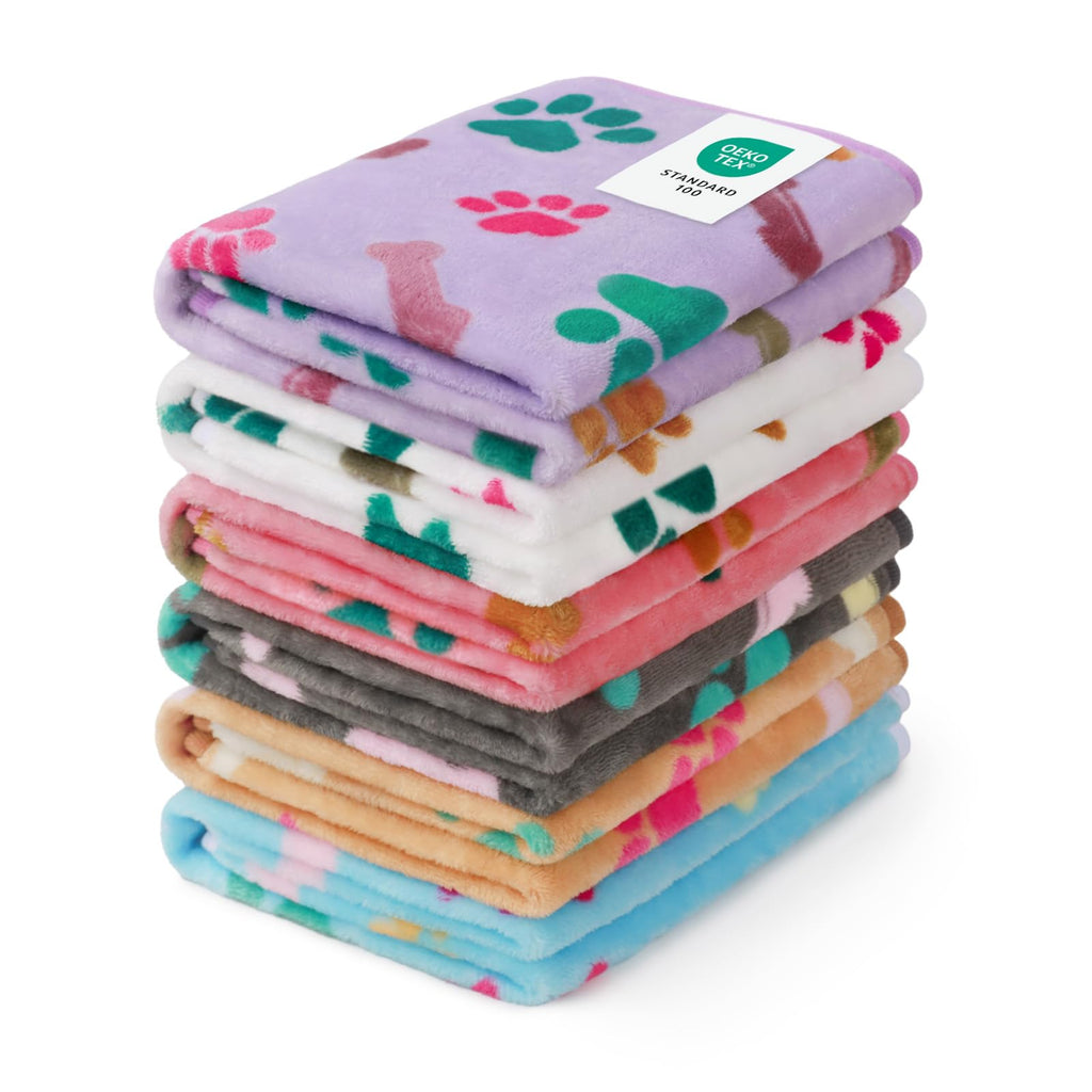 Luciphia 6-Pack Small Dog Blankets - Soft Fleece Coral Velvet Pet Blankets with Bone Print, 23x16 Inches, Machine Washable