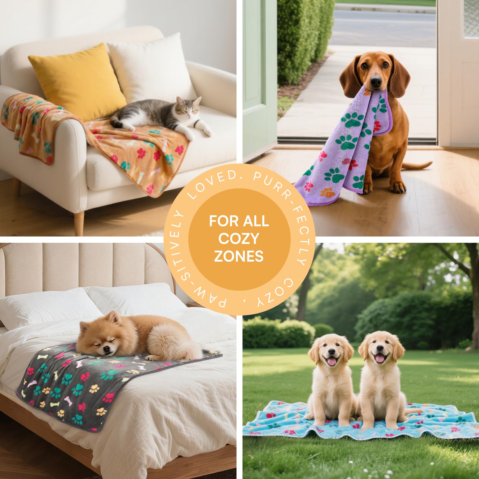 Luciphia 6-Pack Small Dog Blankets - Soft Fleece Coral Velvet Pet Blankets with Bone Print, 23x16 Inches, Machine Washable