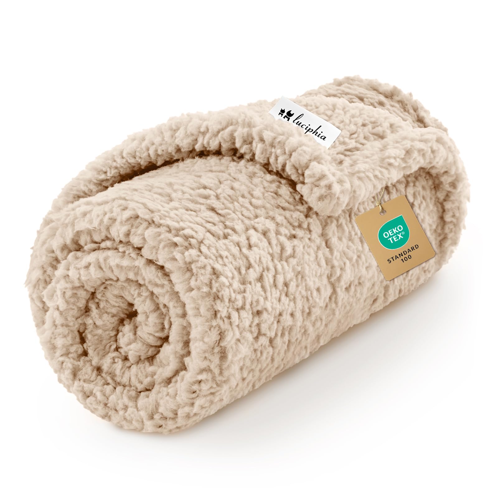 Luciphia Premium Fleece Pet Blanket for Small to Medium Dogs and Cats - 41x31 Inches, Beige, Machine Washable Furniture Protector