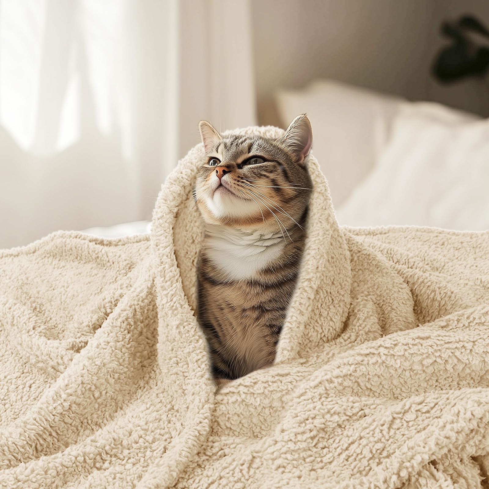 Luciphia Premium Fleece Pet Blanket for Small to Medium Dogs and Cats - 41x31 Inches, Beige, Machine Washable Furniture Protector