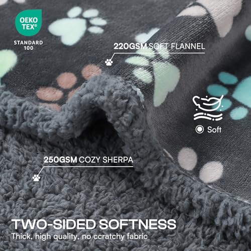 Luciphia Waterproof Pet Blanket - Small 40x28 Inch, Reversible Fleece & Sherpa, Grey Paw, Machine Washable Furniture Protector