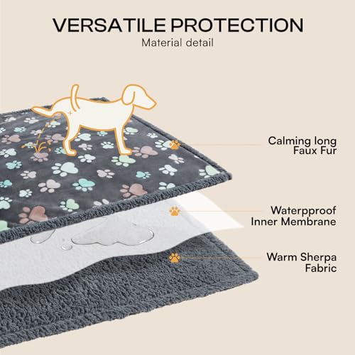 Luciphia Waterproof Pet Blanket - Small 40x28 Inch, Reversible Fleece & Sherpa, Grey Paw, Machine Washable Furniture Protector