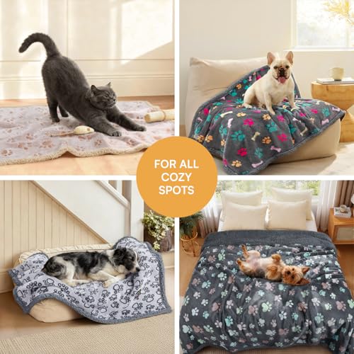 Luciphia Waterproof Pet Blanket - Small 40x28 Inch, Reversible Fleece & Sherpa, Grey Paw, Machine Washable Furniture Protector