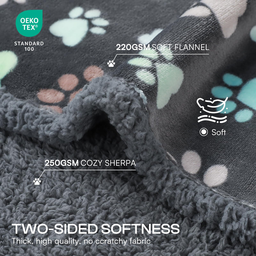 Luciphia Waterproof Pet Blanket - Small 40x28 Inch, Reversible Fleece & Sherpa, Grey Paw, Machine Washable Furniture Protector