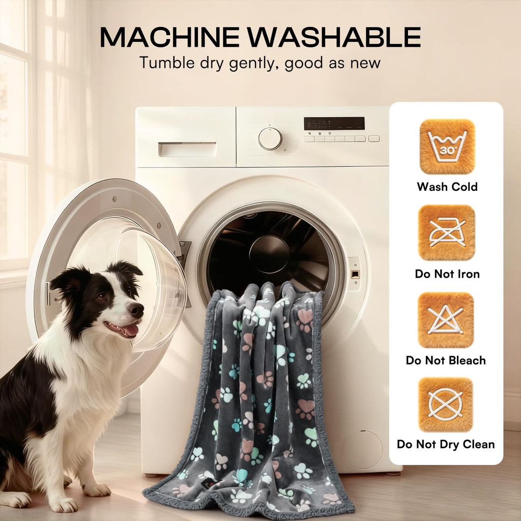 Luciphia Waterproof Pet Blanket - Small 40x28 Inch, Reversible Fleece & Sherpa, Grey Paw, Machine Washable Furniture Protector