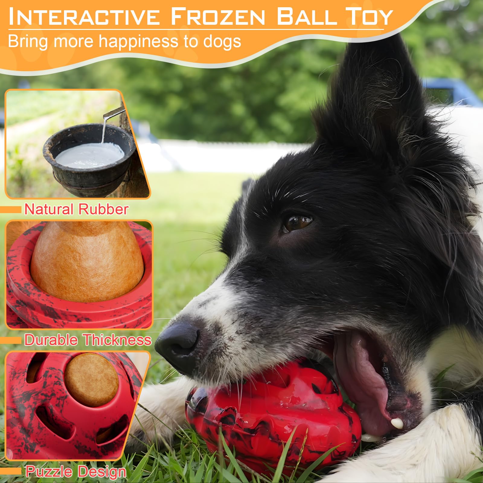 luckdoor Frozen Treat Dog Toy for Slow Feeding - Puzzle Ball for Small to Large Dogs