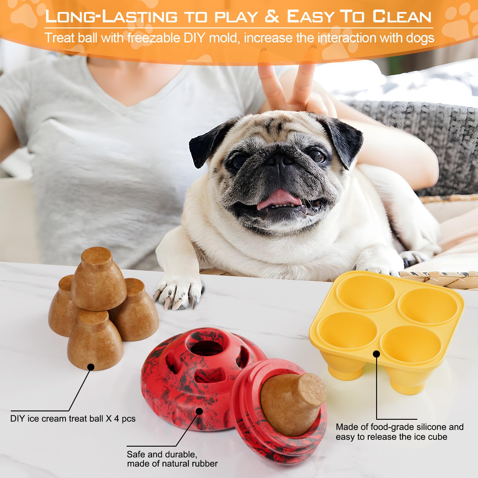 luckdoor Frozen Treat Dog Toy for Slow Feeding - Puzzle Ball for Small to Large Dogs