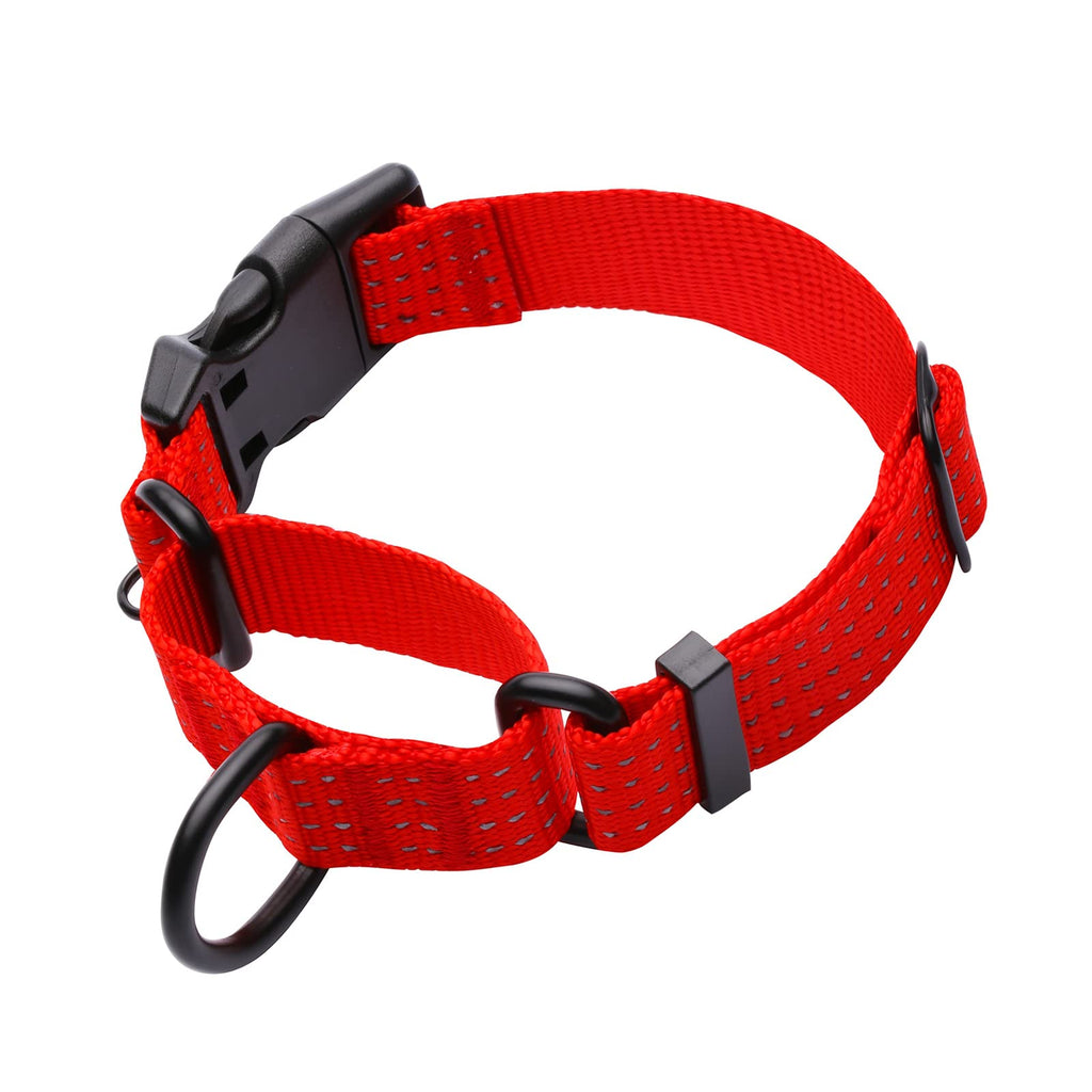 LUCKYDC Martingale Dog Collar - Small Red Reflective Training Collar - Adjustable, Anti-Slip for Medium to XL Dogs