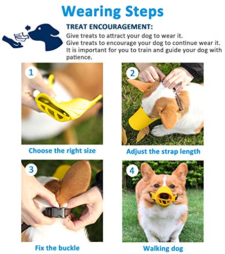LUCKYPAW Dog Muzzle Yellow XL - Soft Duck Silicone Mouth Cover for Medium Dogs, Prevents Barking Biting Chewing