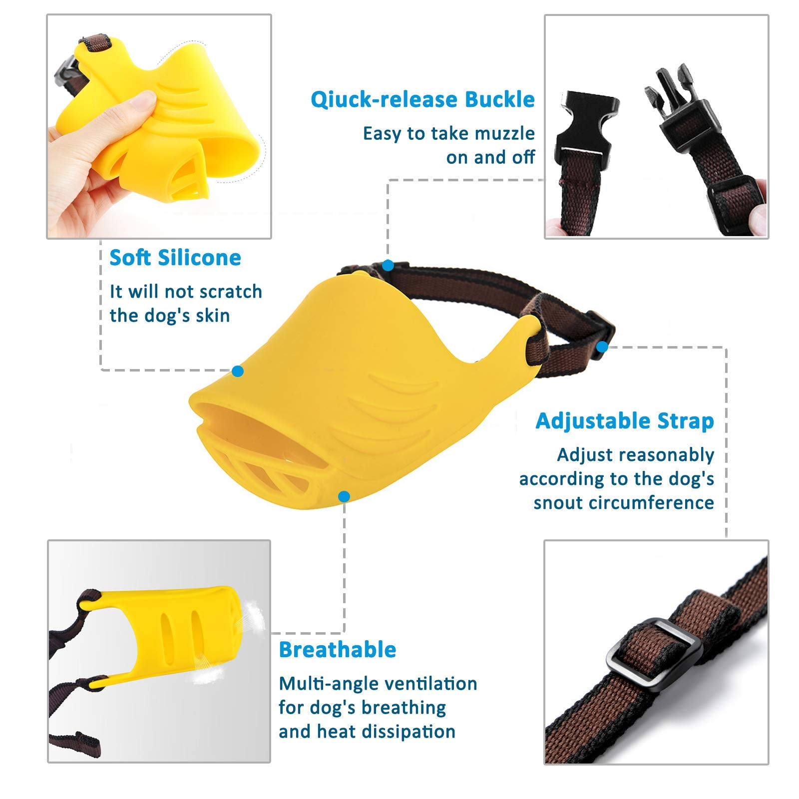 LUCKYPAW Dog Muzzle Yellow XL - Soft Duck Silicone Mouth Cover for Medium Dogs, Prevents Barking Biting Chewing
