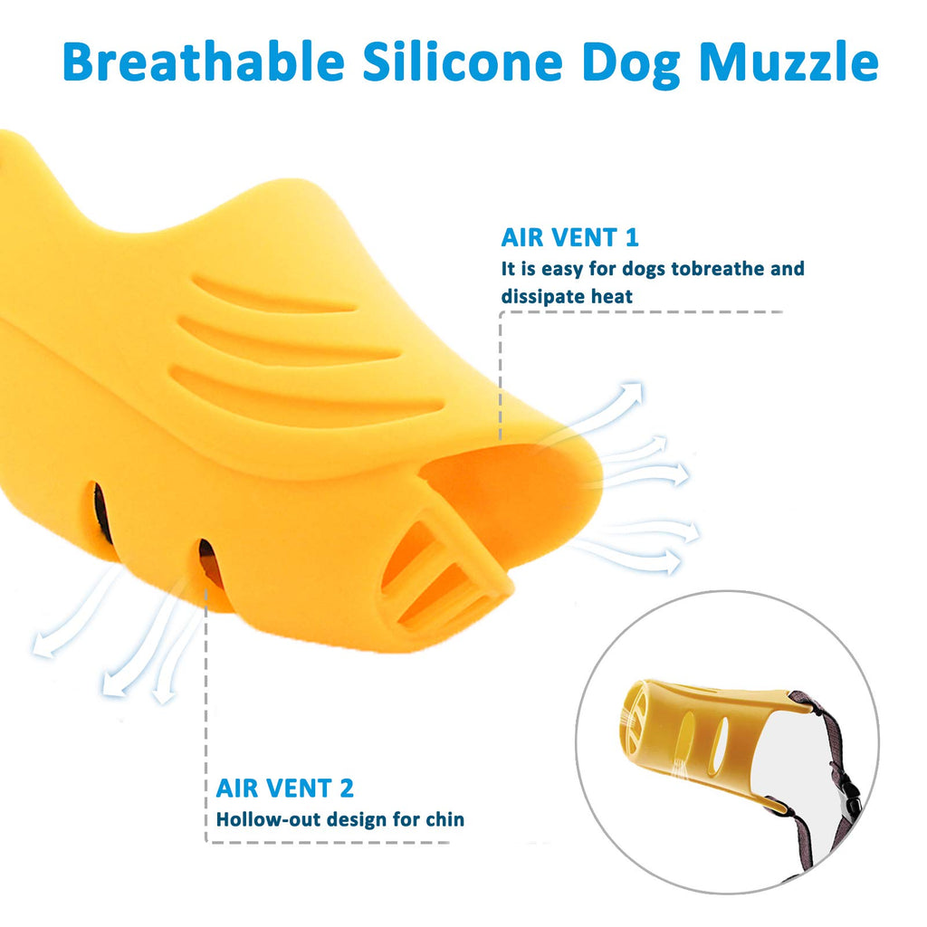 LUCKYPAW Dog Muzzle Yellow XL - Soft Duck Silicone Mouth Cover for Medium Dogs, Prevents Barking Biting Chewing
