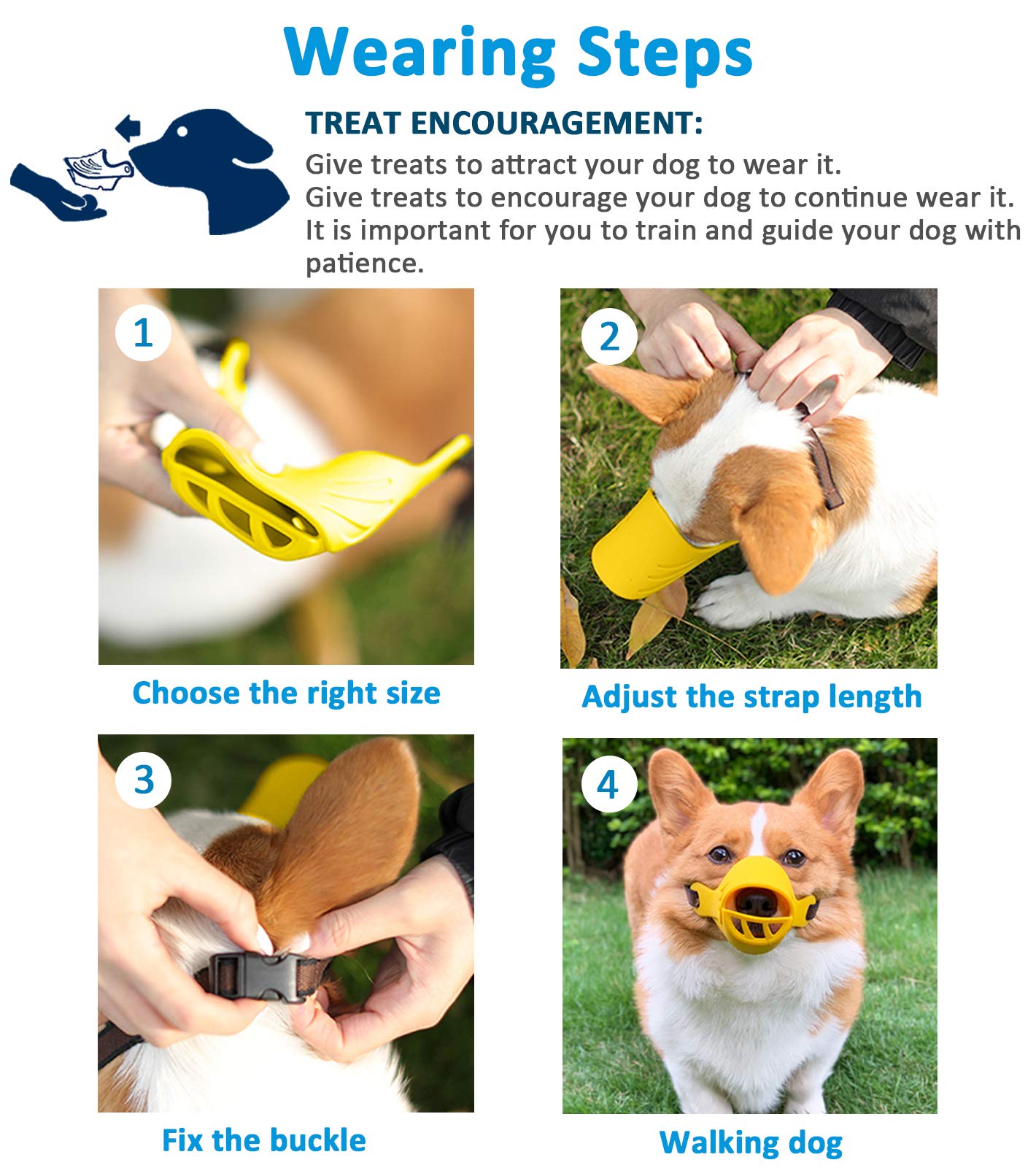 LUCKYPAW Dog Muzzle Yellow XL - Soft Duck Silicone Mouth Cover for Medium Dogs, Prevents Barking Biting Chewing