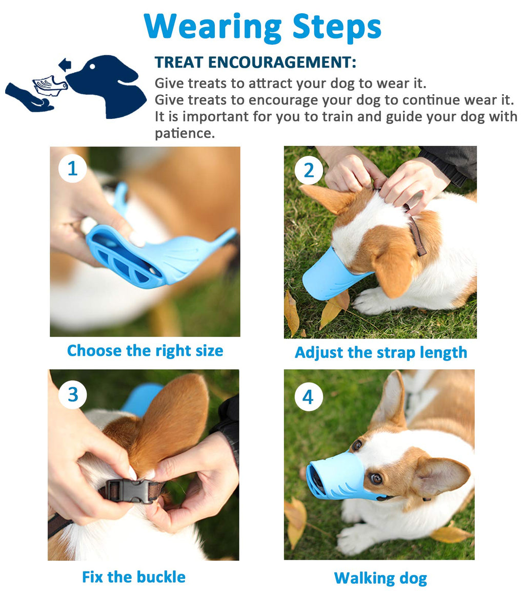 LUCKYPAW Soft Silicone Dog Muzzle - Blue, Size M for Small to Medium Dogs - Adjustable Strap to Help Stop Barking, Biting, Chewing