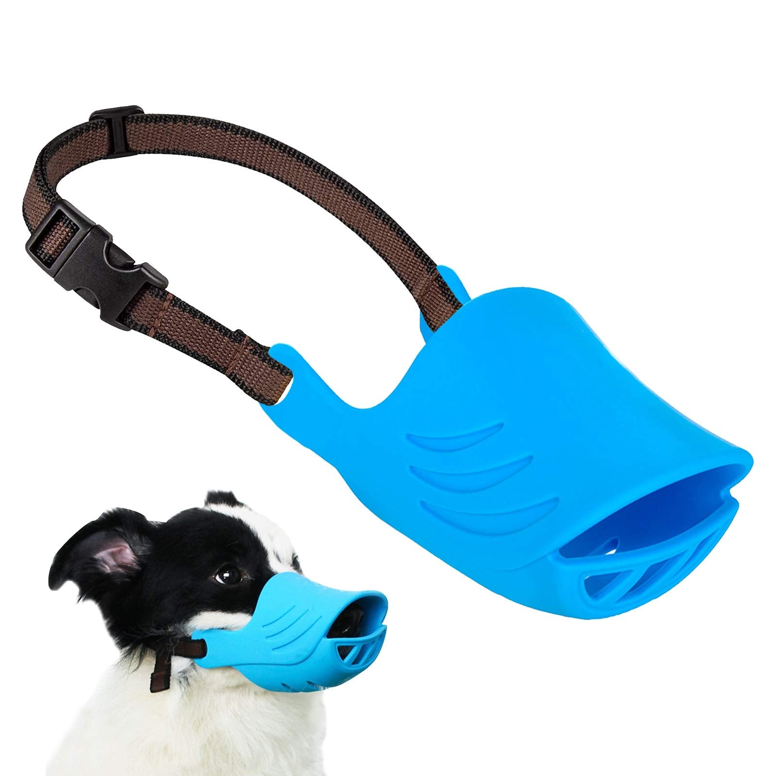 LUCKYPAW Soft Silicone Dog Muzzle for Small Dogs - Blue, Size S - Anti-Barking, Biting, Chewing