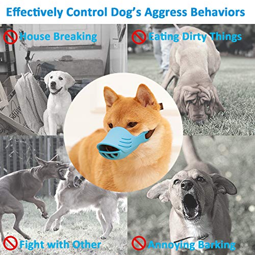 LUCKYPAW Soft Silicone Dog Muzzle for Small Dogs - Blue, Size S - Anti-Barking, Biting, Chewing