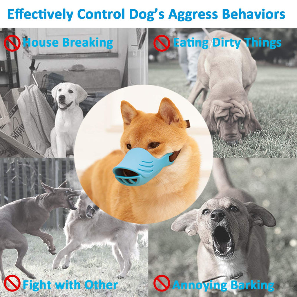 LUCKYPAW Soft Silicone Dog Muzzle for Small Dogs - Blue, Size S - Anti-Barking, Biting, Chewing
