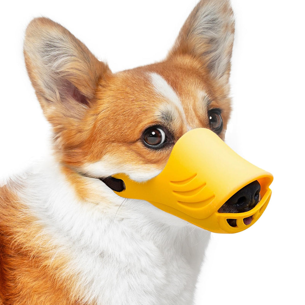 LUCKYPAW Soft Silicone Dog Muzzle for Small Dogs - Yellow, Size S - Anti-Biting & Barking