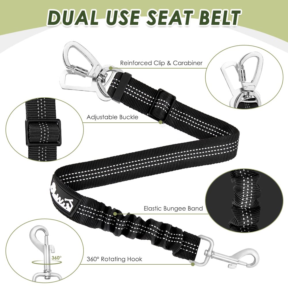 Lukovee 2-in-1 Dog Car Harness and Seat Belt – Mesh Vest with Elastic Tether for Small to Large Dogs (Black, Medium)