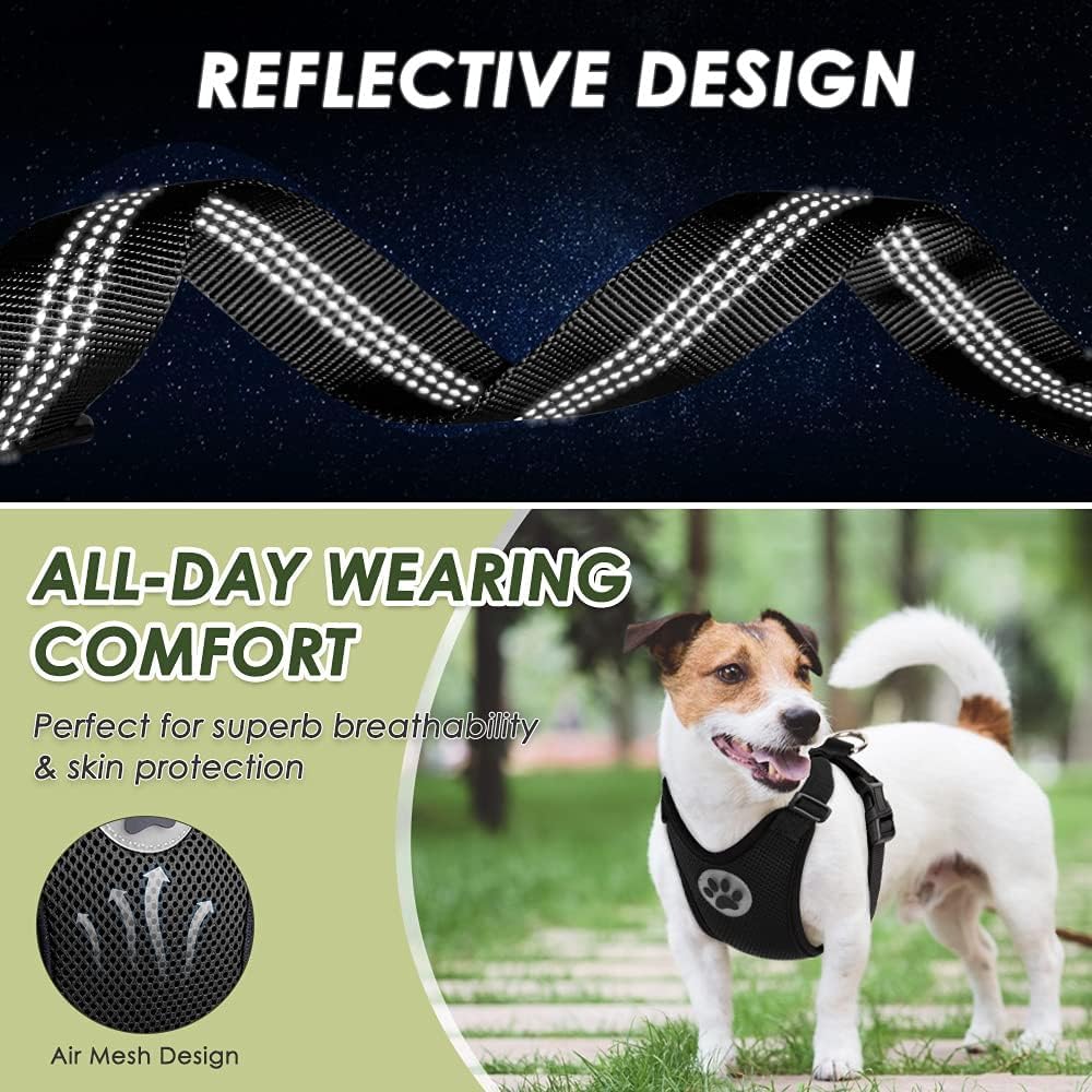 Lukovee 2-in-1 Dog Car Harness and Seat Belt – Mesh Vest with Elastic Tether for Small to Large Dogs (Black, Medium)