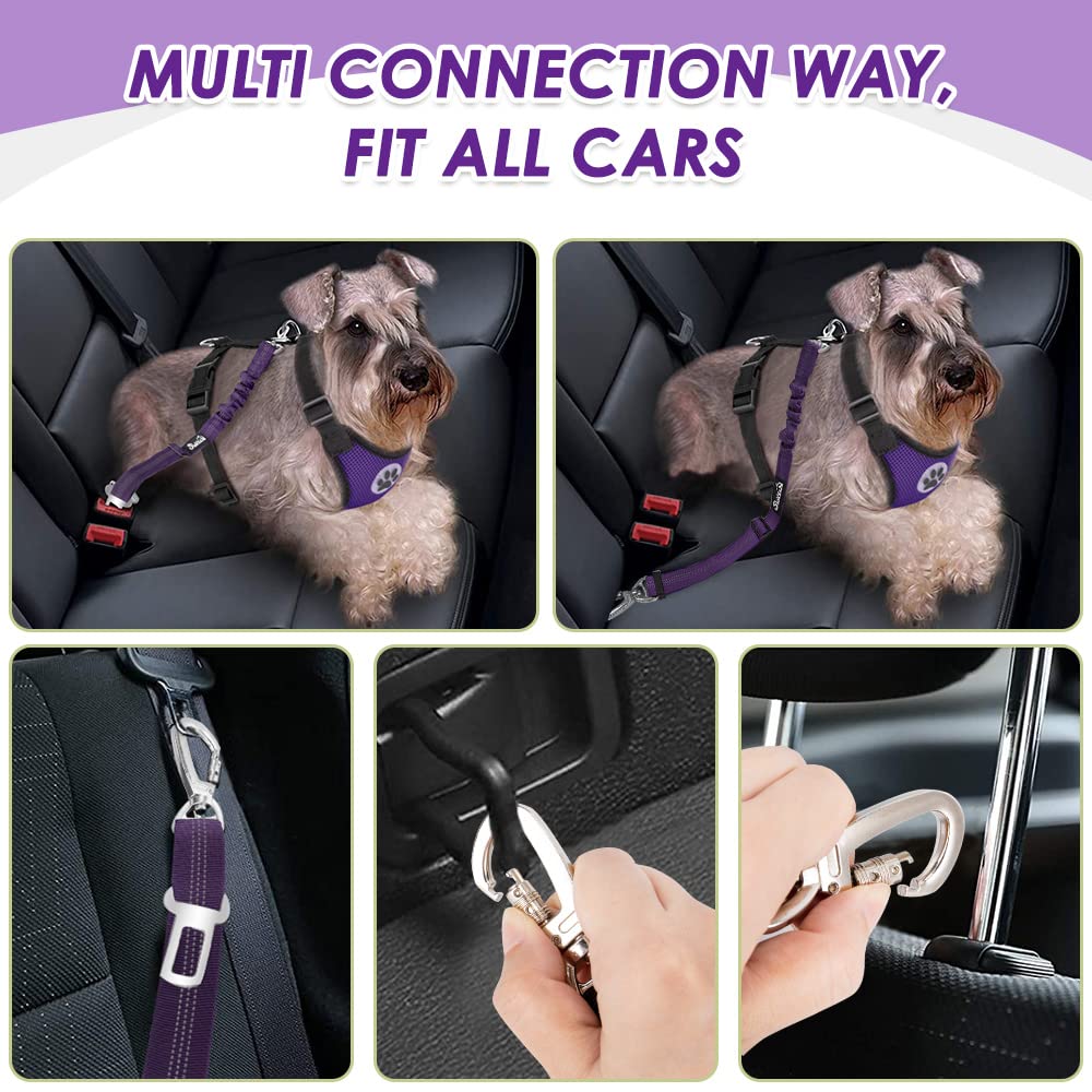 Lukovee Dog Car Harness Size Large Purple - Adjustable Mesh Vest with Seatbelt Tether