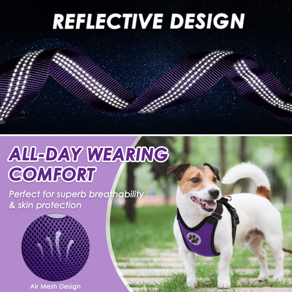 Lukovee Dog Car Harness Size Large Purple - Adjustable Mesh Vest with Seatbelt Tether