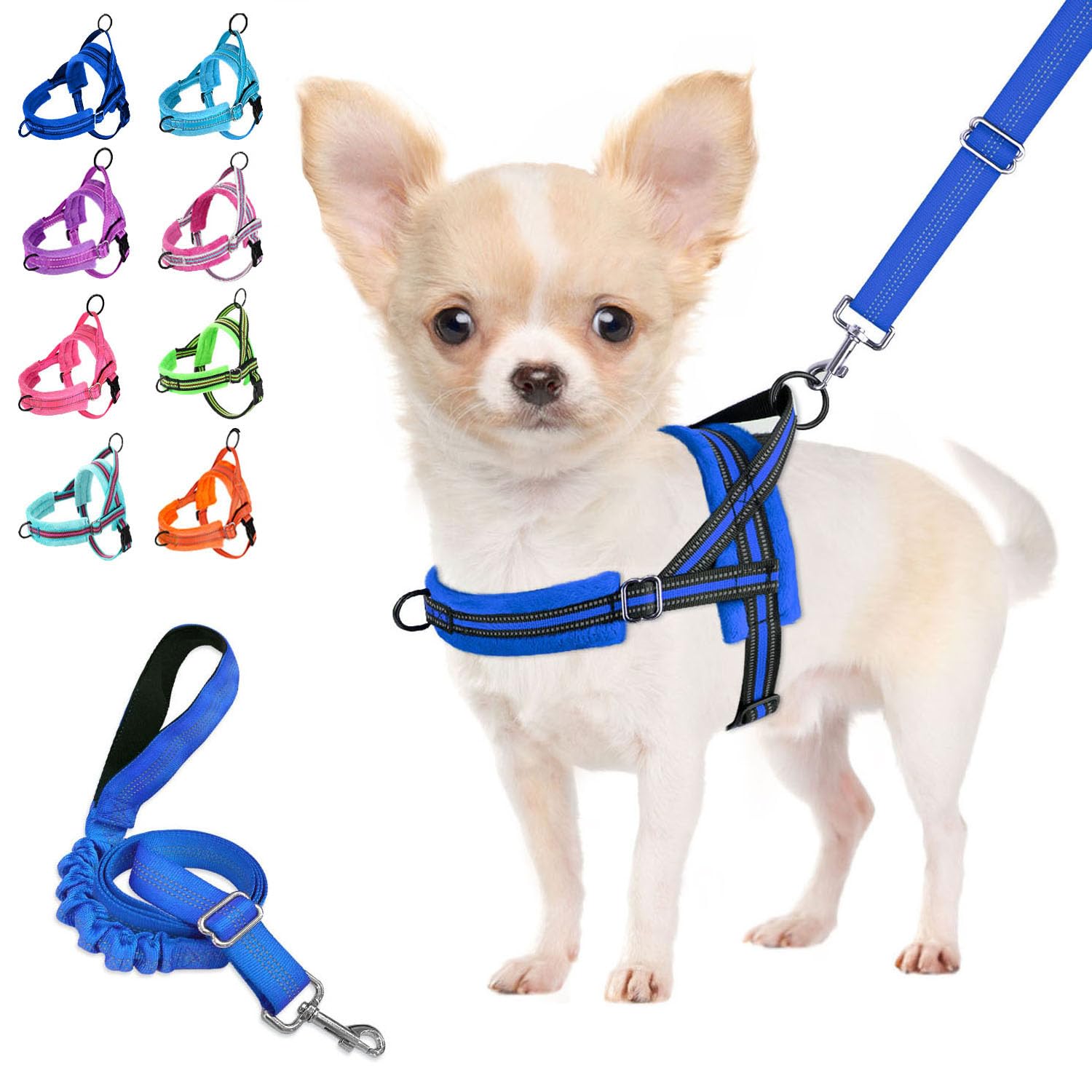 Lukovee No Pull Dog Harness and Leash Set, Blue, Size M – Adjustable, Reflective, Soft Padded for Small Dogs
